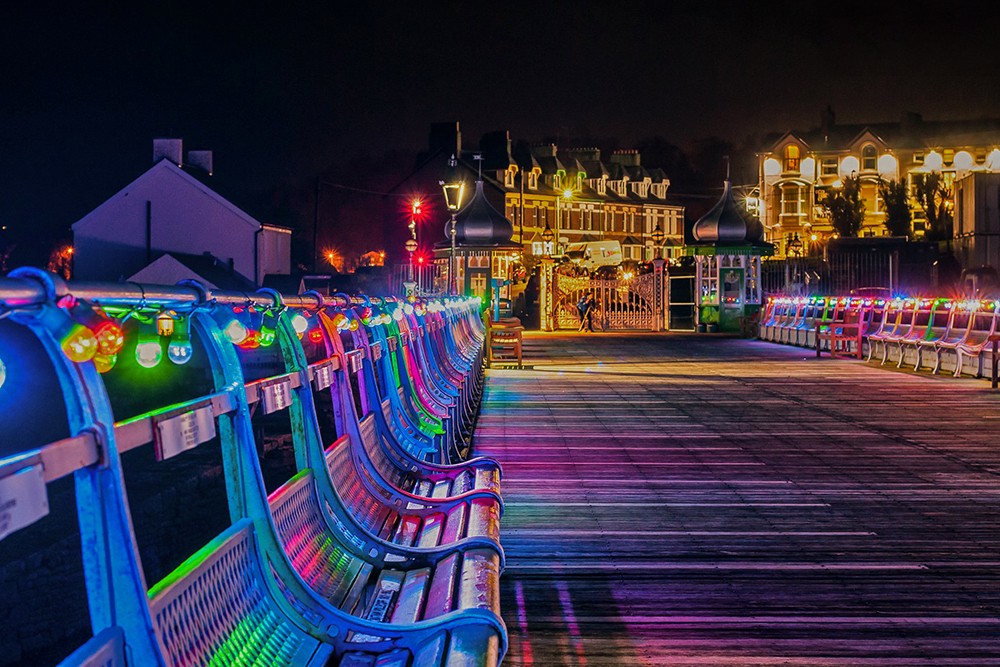 Bangor Pier illuminated for Christmas